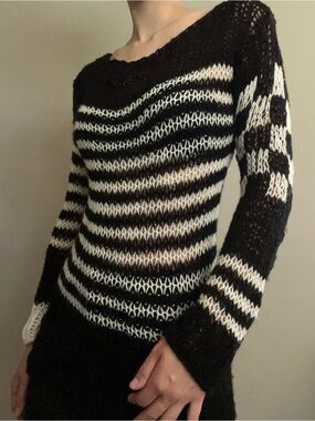 Black & White Striped Hand Knit Punk Rock / Emo Women’s Sweater, Small